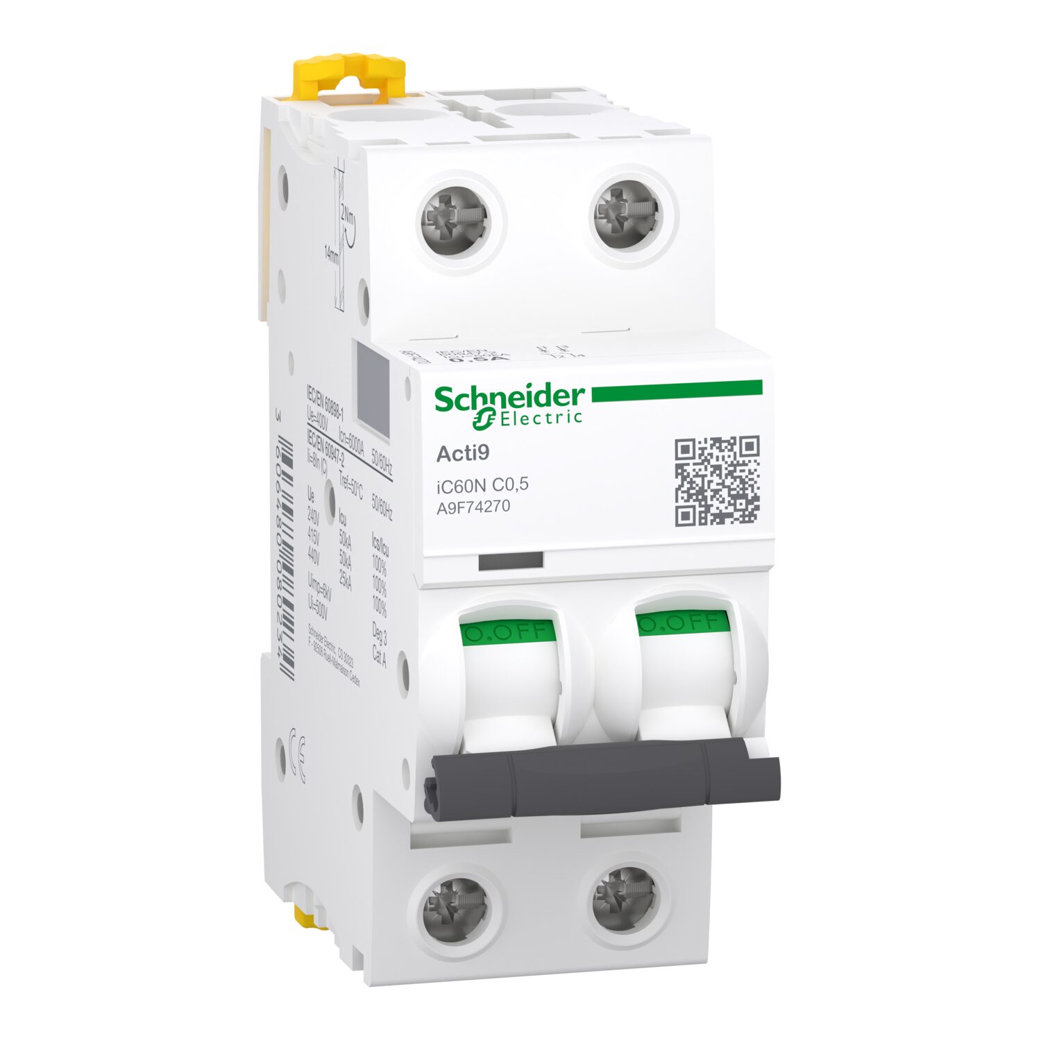Acti9, iC60N disjoncteur 2P 0,5A courbe C