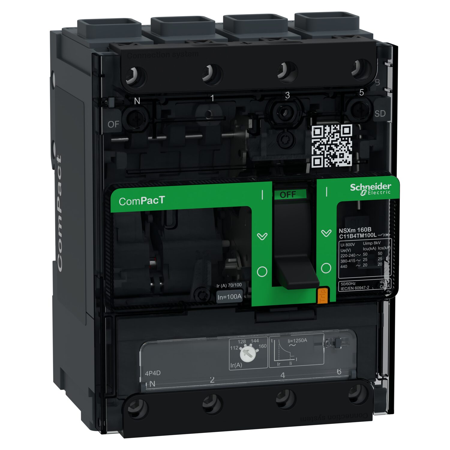 ComPacT NSXmB - disjoncteur - TM-D 100A - 4P4D - 25kA - borne EverLink