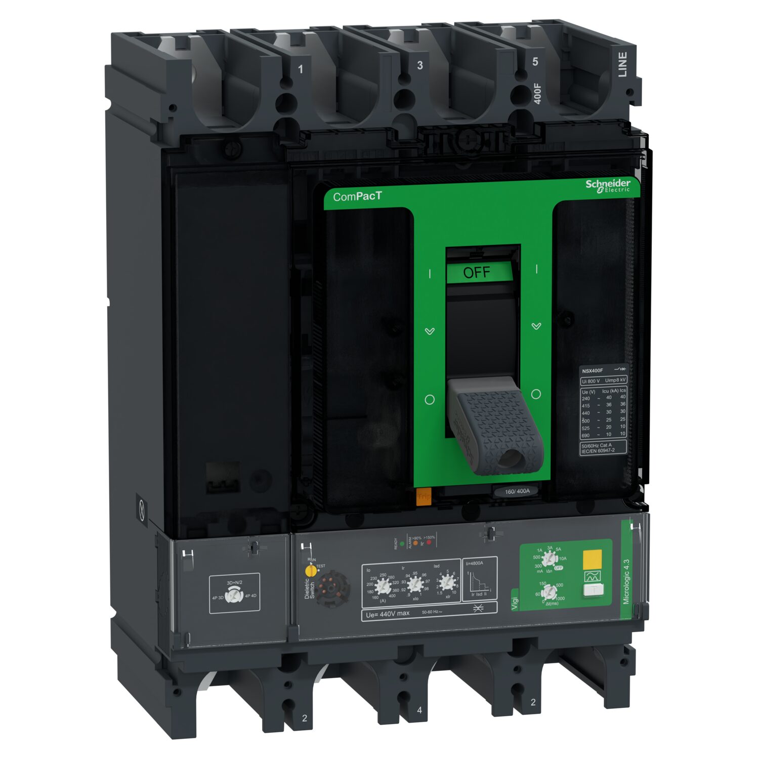 ComPacT NSX400F - Disj Vigi - MicroLogic 4.3 400A - 4P4D - 36kA - fixe