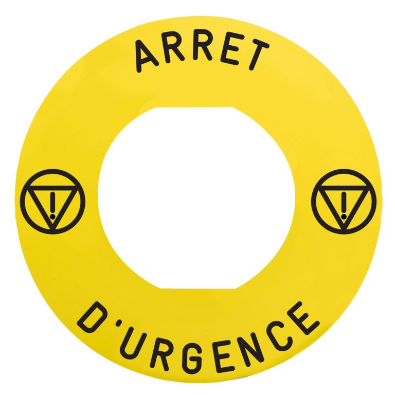 Hmy – étiq plate – jaune – logo EN – &lsquo;ARRET D&rsquo;URGENCE&rsquo; -Ø60-pr ZBZ1